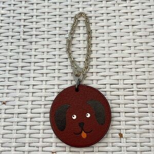 HERMES brown leather dog and silver bag charm or key chain